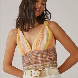Anthropologie Striped Smocked Tank